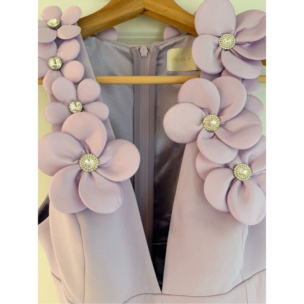 New Bronx Banco 3D floral Estelle Lavender Mini Dress, Lilac Floral Appliqué - Picture 12 of 16